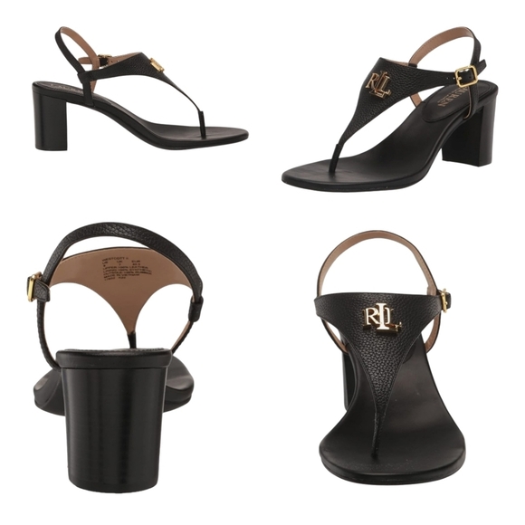 New LAUREN RALPH LAUREN Sandals WomannWestcott Black Leather Toe Post Heels Sz 8 - Picture 3 of 12